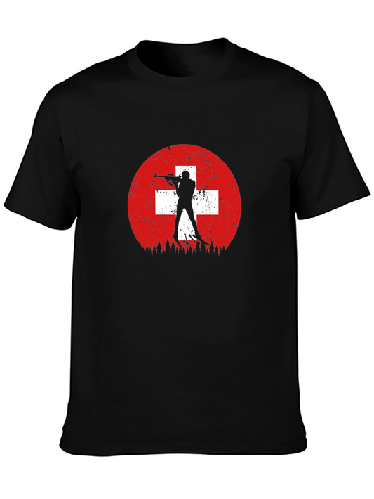 Biathlon Swiss Flag Mens Black T-Shirt