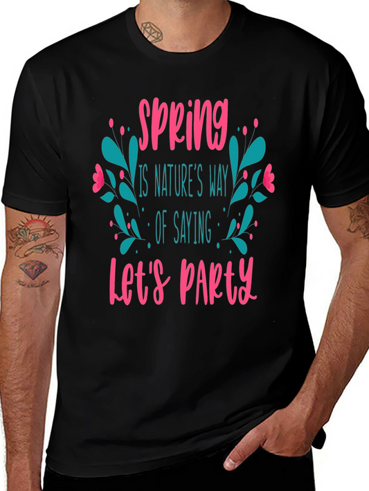 Spring Lets Party Black Graphic T-Shirt