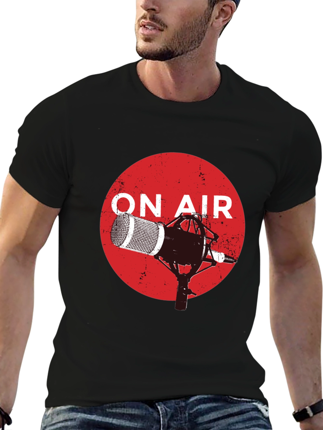 On Air Microphone Graphic Black T-Shirt