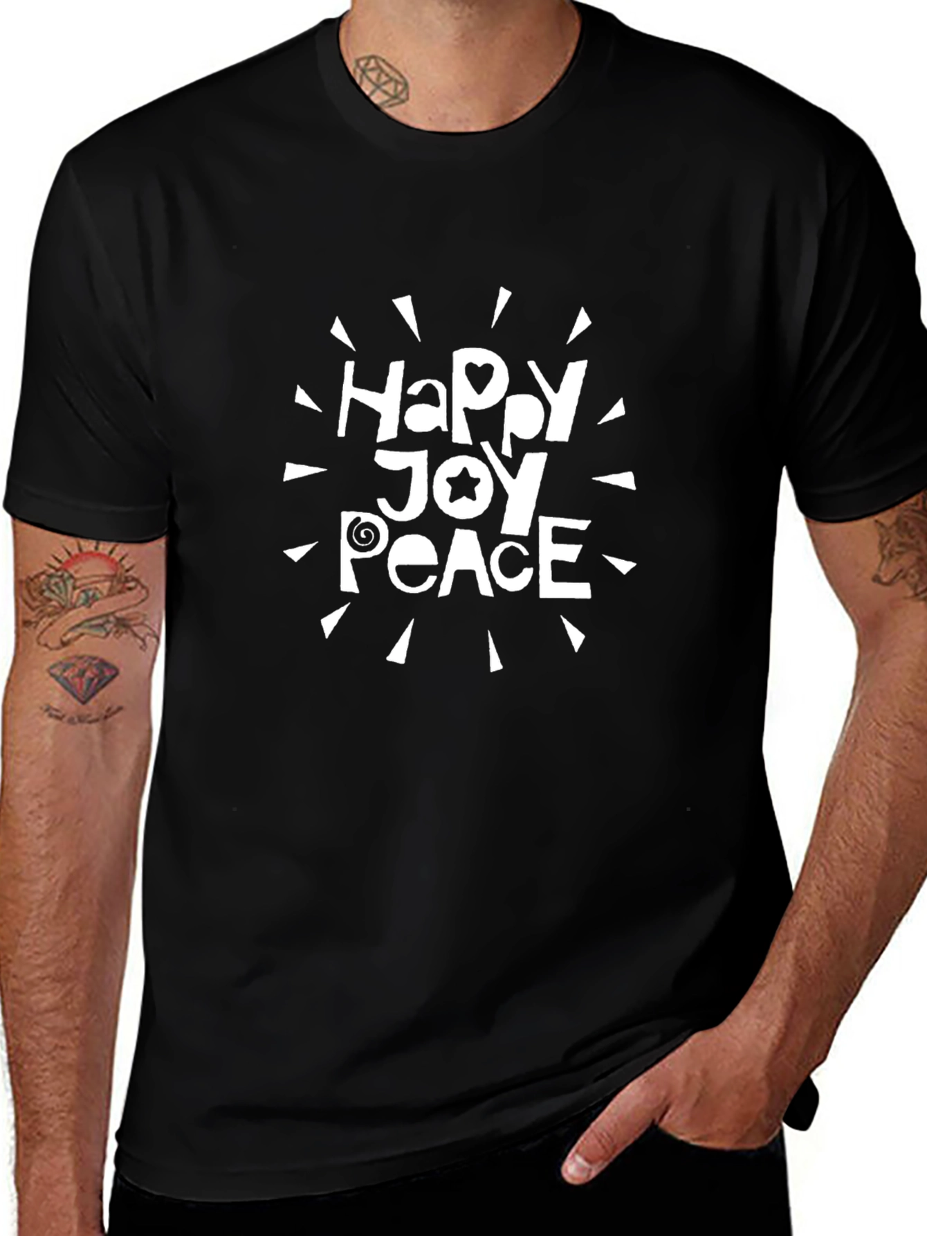 Happy Joy Peace Graphic Tee - Black Unisex Shirt