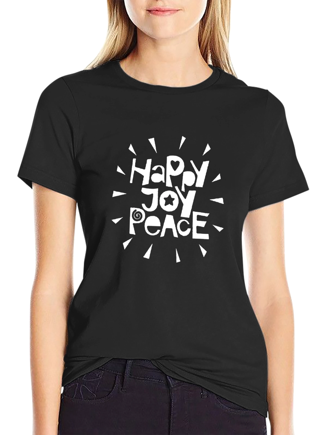 Happy Joy Peace Graphic Tee - Black Unisex Shirt