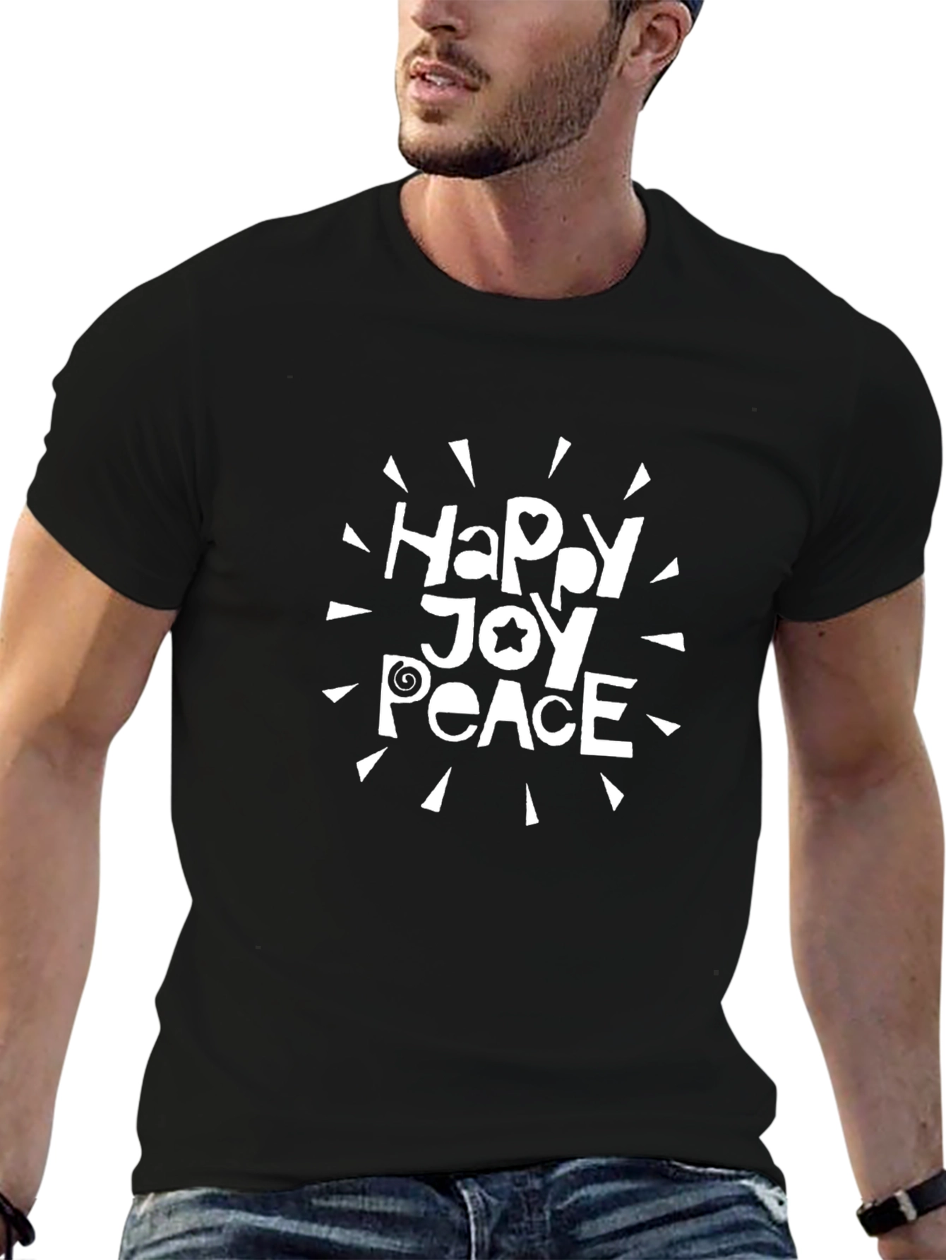 Happy Joy Peace Graphic Tee - Black Unisex Shirt