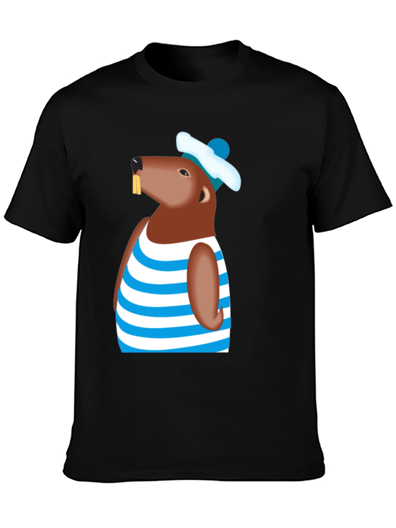Cartoon Beaver Striped Shirt Graphic Tee