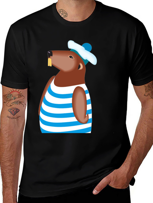 Cartoon Beaver Striped Shirt Graphic Tee
