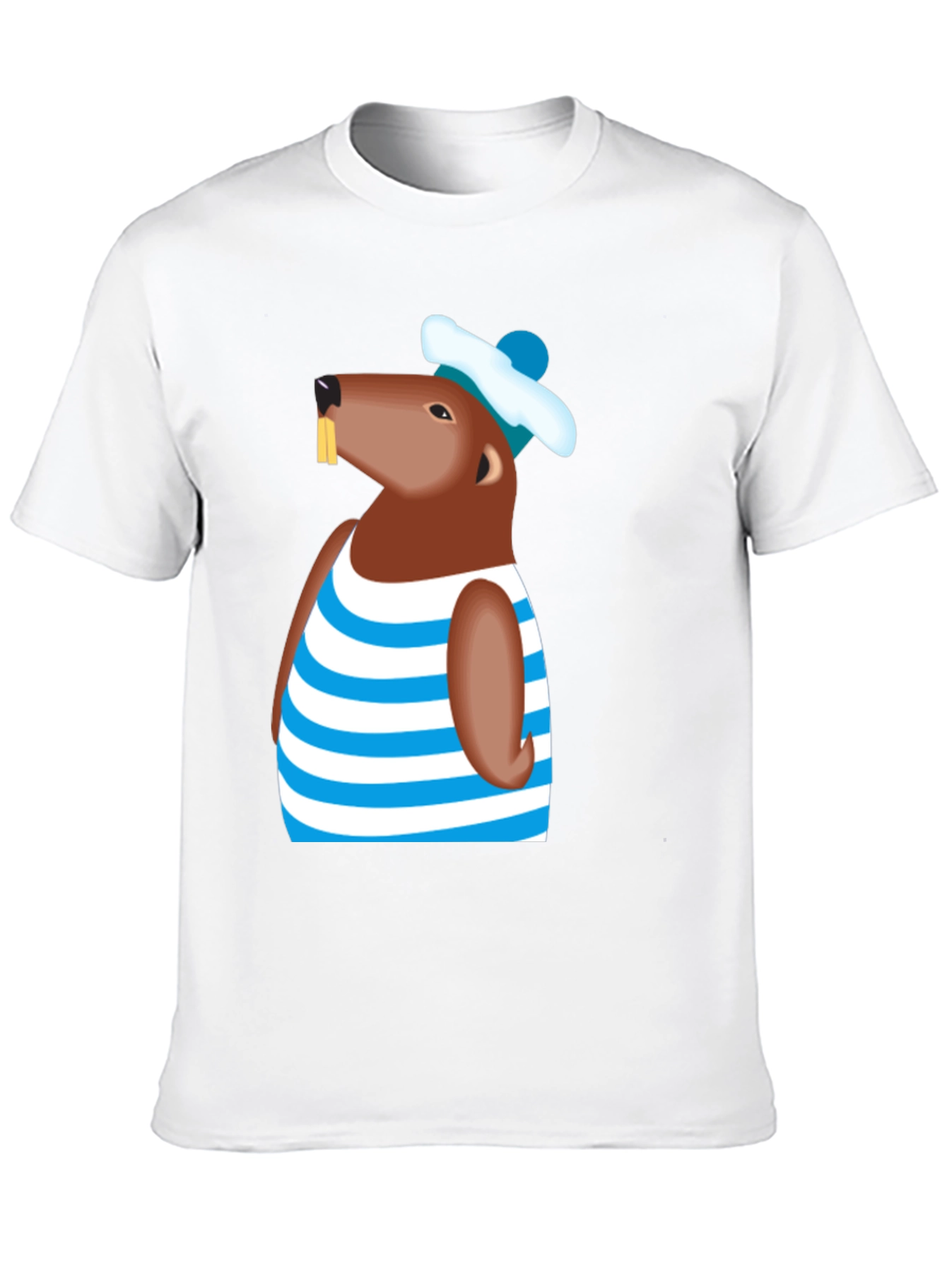 Cartoon Beaver Striped Shirt Graphic Tee