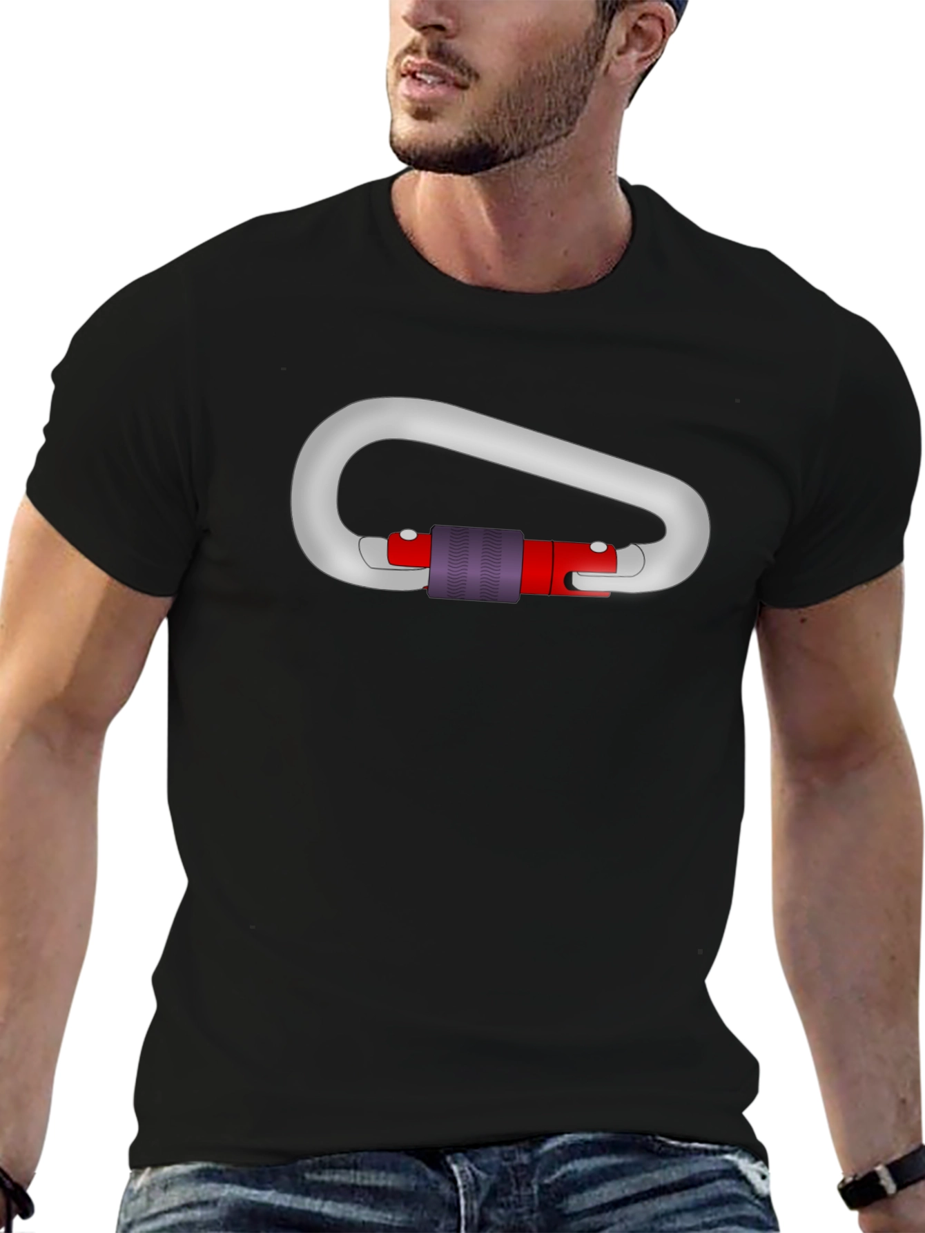 Black T-Shirt with Carabiner Graphic