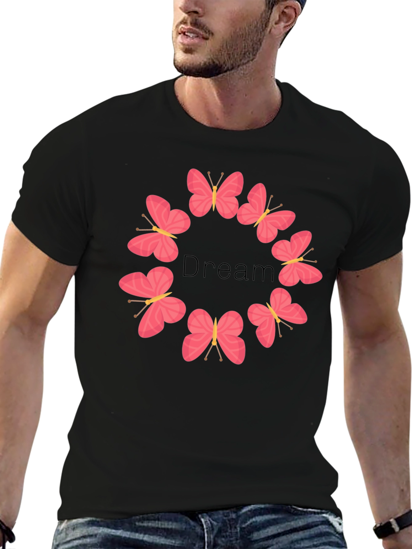 Dream Butterfly Graphic Tee - Stylish Black T-Shirt
