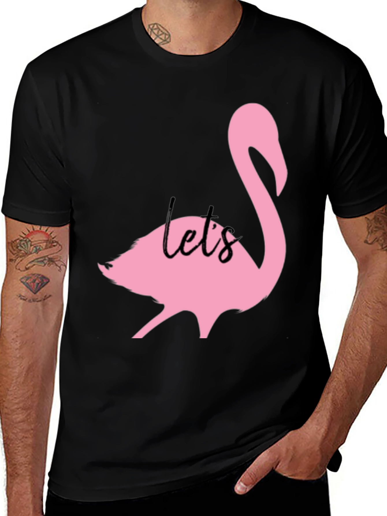 Pink Flamingo Graphic Black T-Shirt