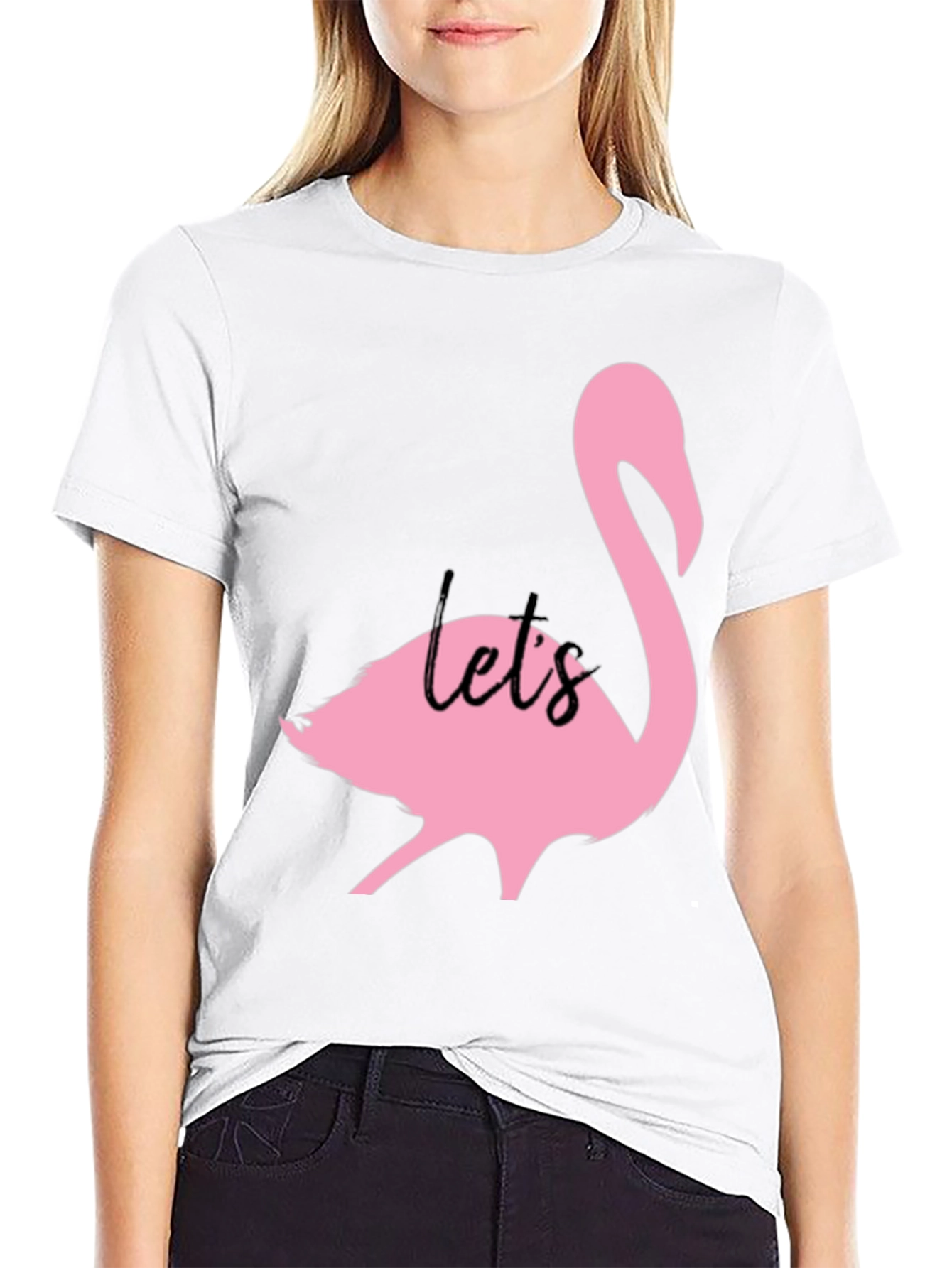 Pink Flamingo Graphic Black T-Shirt