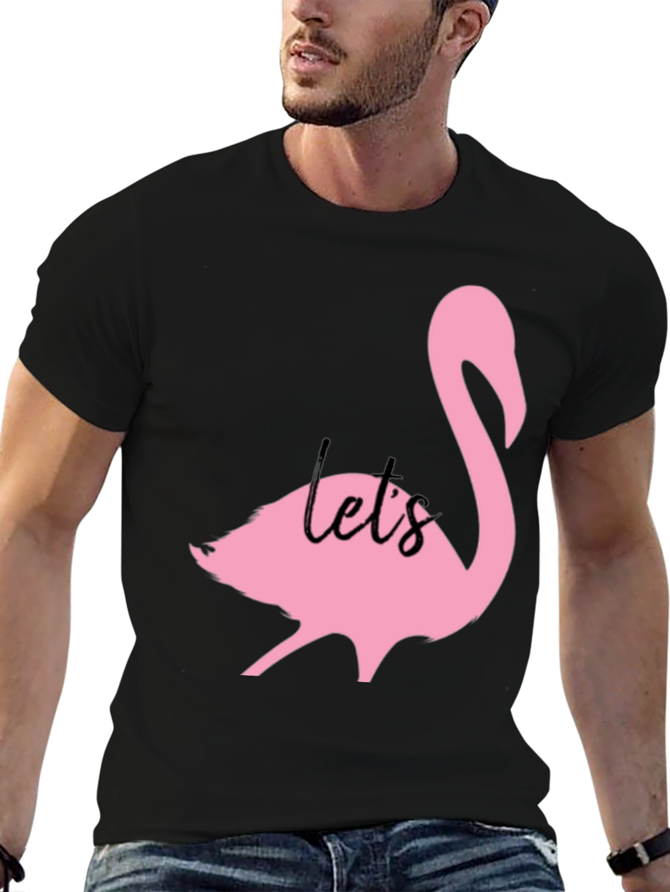Pink Flamingo Graphic Black T-Shirt