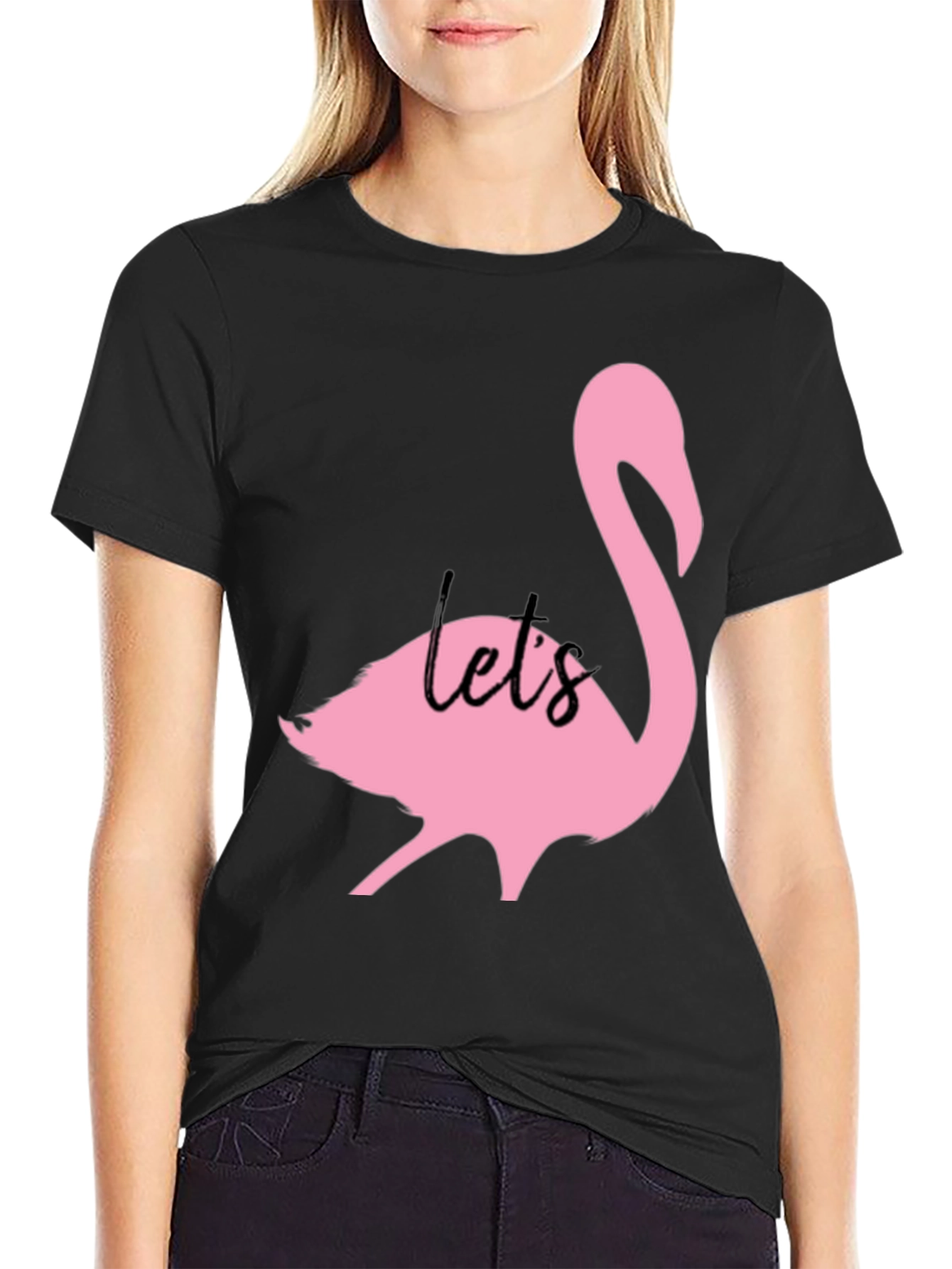 Pink Flamingo Graphic Black T-Shirt