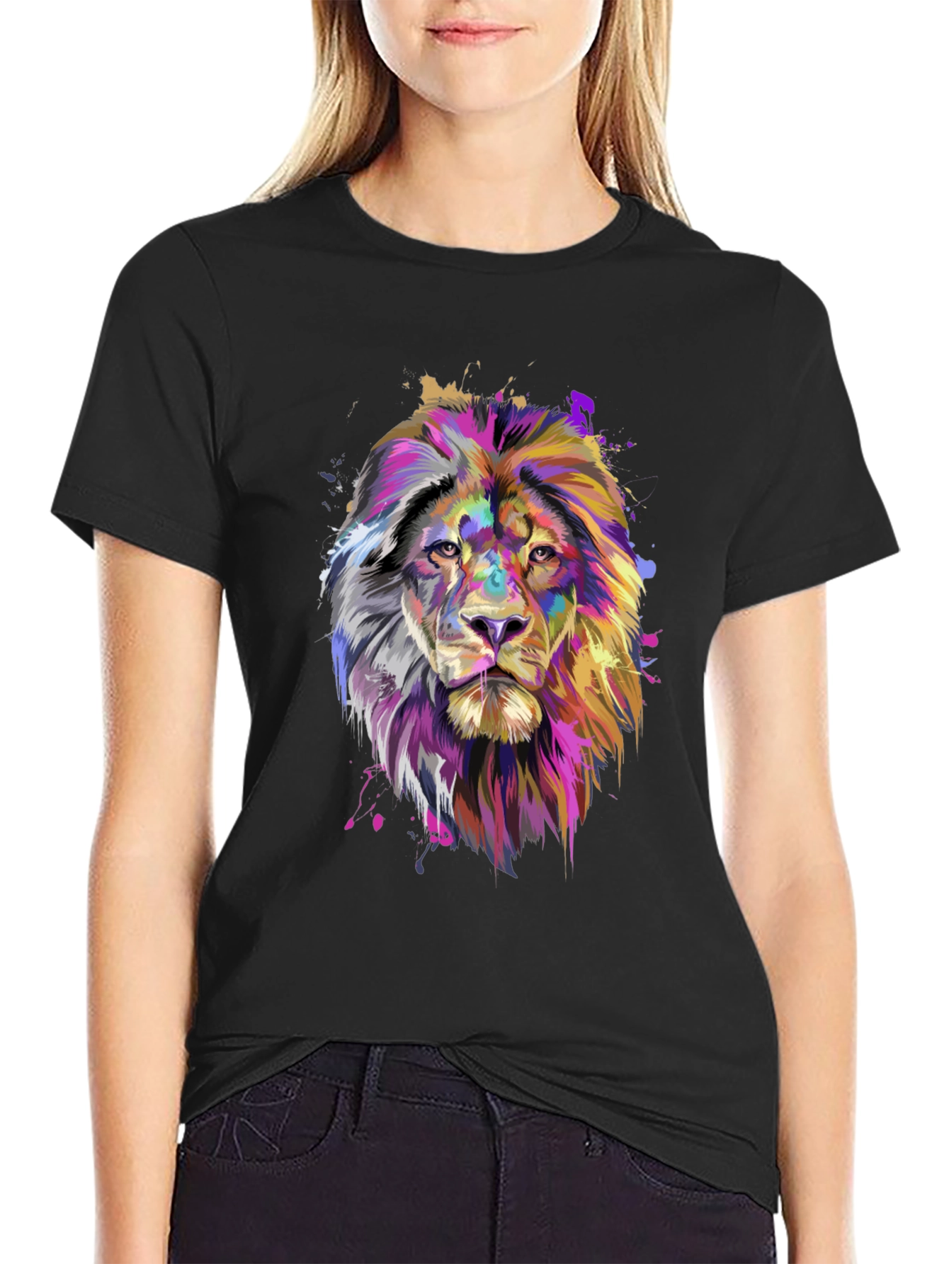 Lion Graphic Print Black T-Shirt