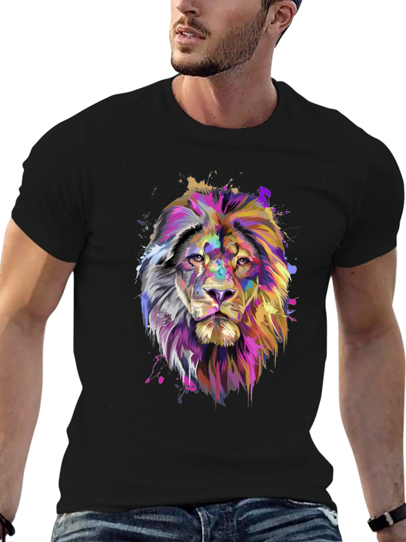 Lion Graphic Print Black T-Shirt