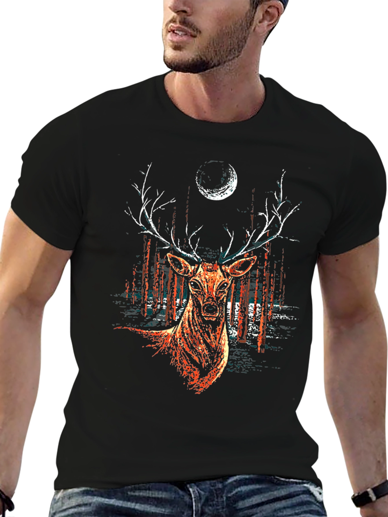 Deer & Moon Graphic Tee - Mens Black T-Shirt