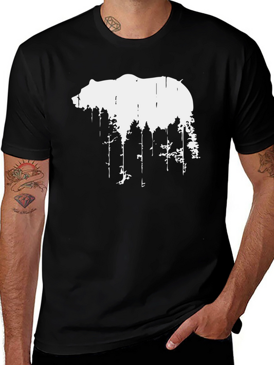 Bear Forest Graphic Tee - Black Cotton Comfort