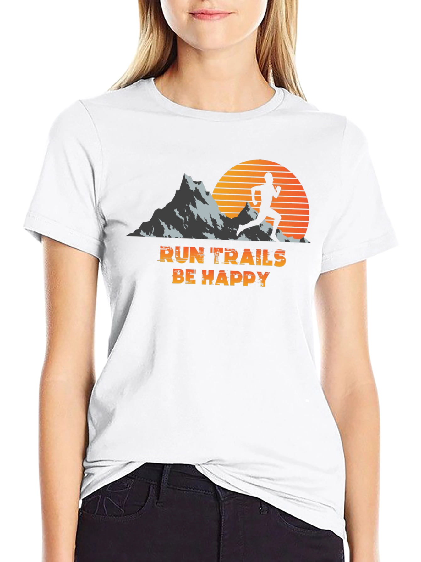 Run Trails Be Happy Black Graphic Tee