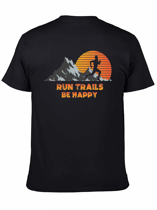 Run Trails Be Happy Black Graphic Tee