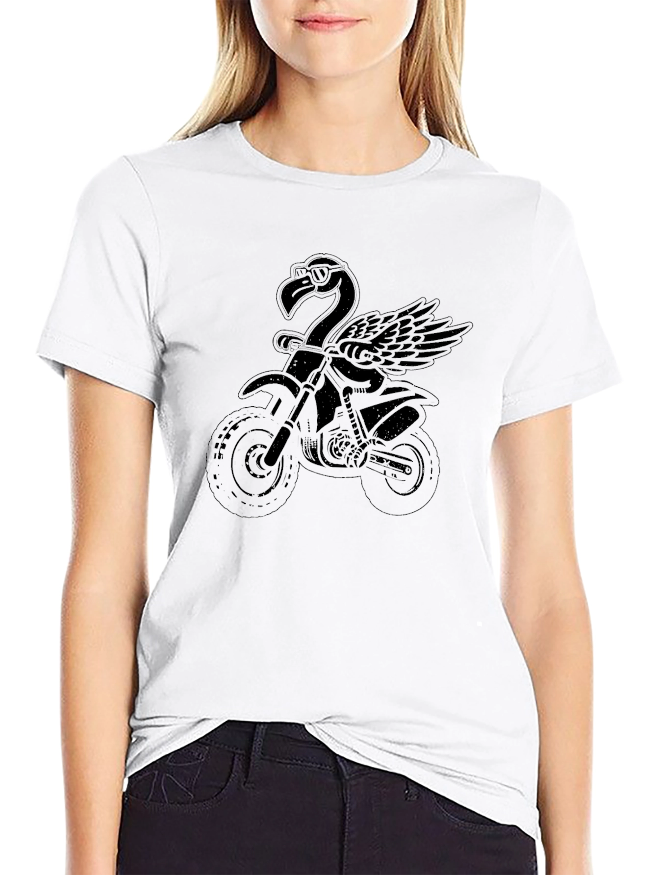 Cool Flamingo Biker Black T-Shirt