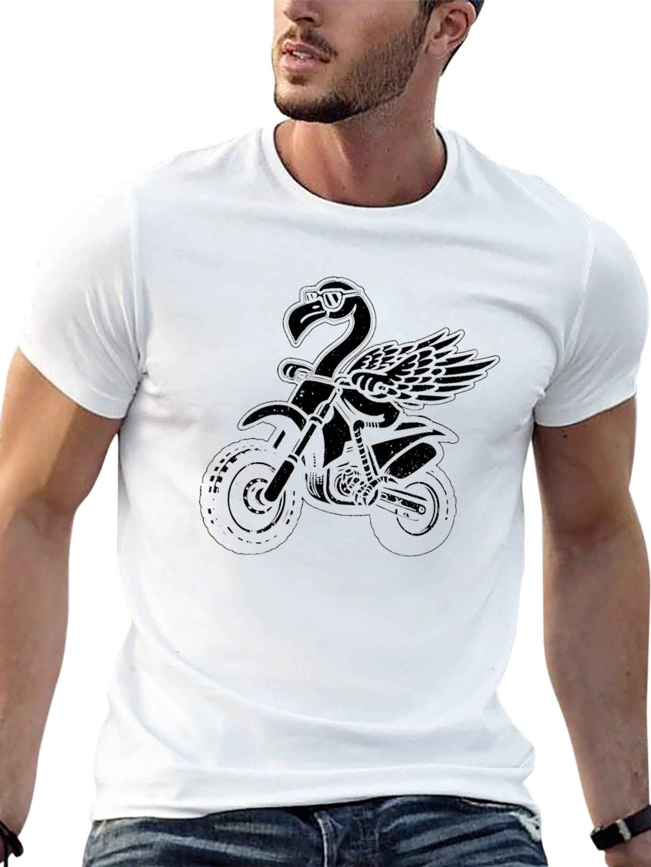 Cool Flamingo Biker Black T-Shirt