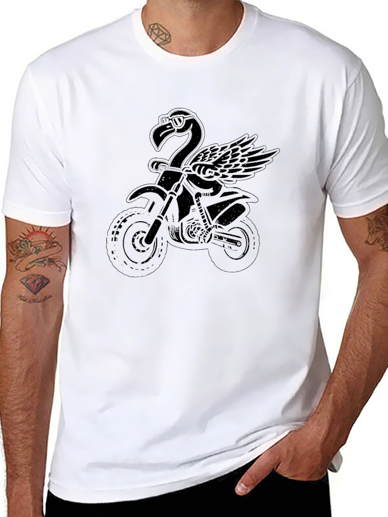 Cool Flamingo Biker Black T-Shirt