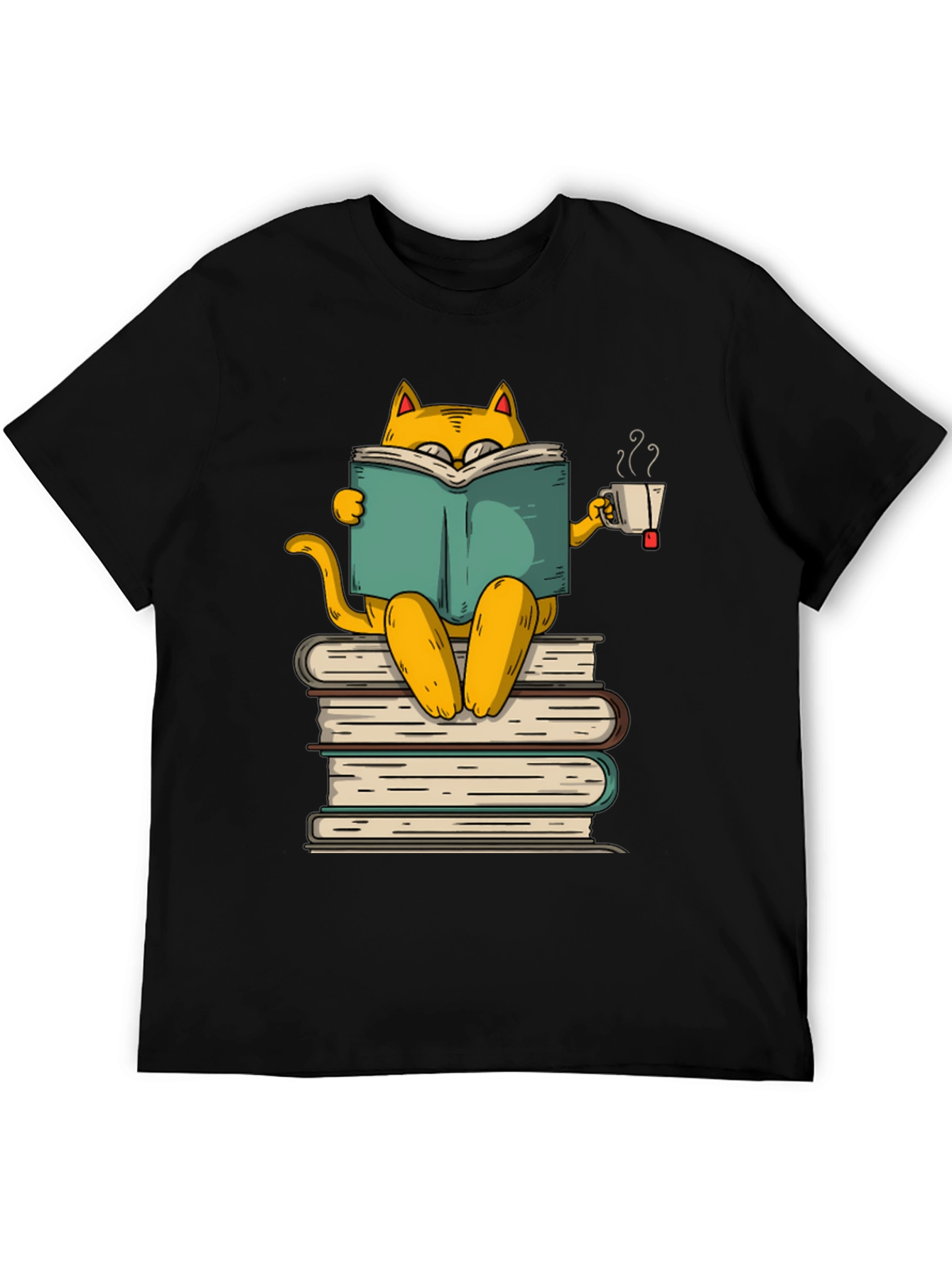 Bookish Cat T-Shirt: Reader Kitty with Tea