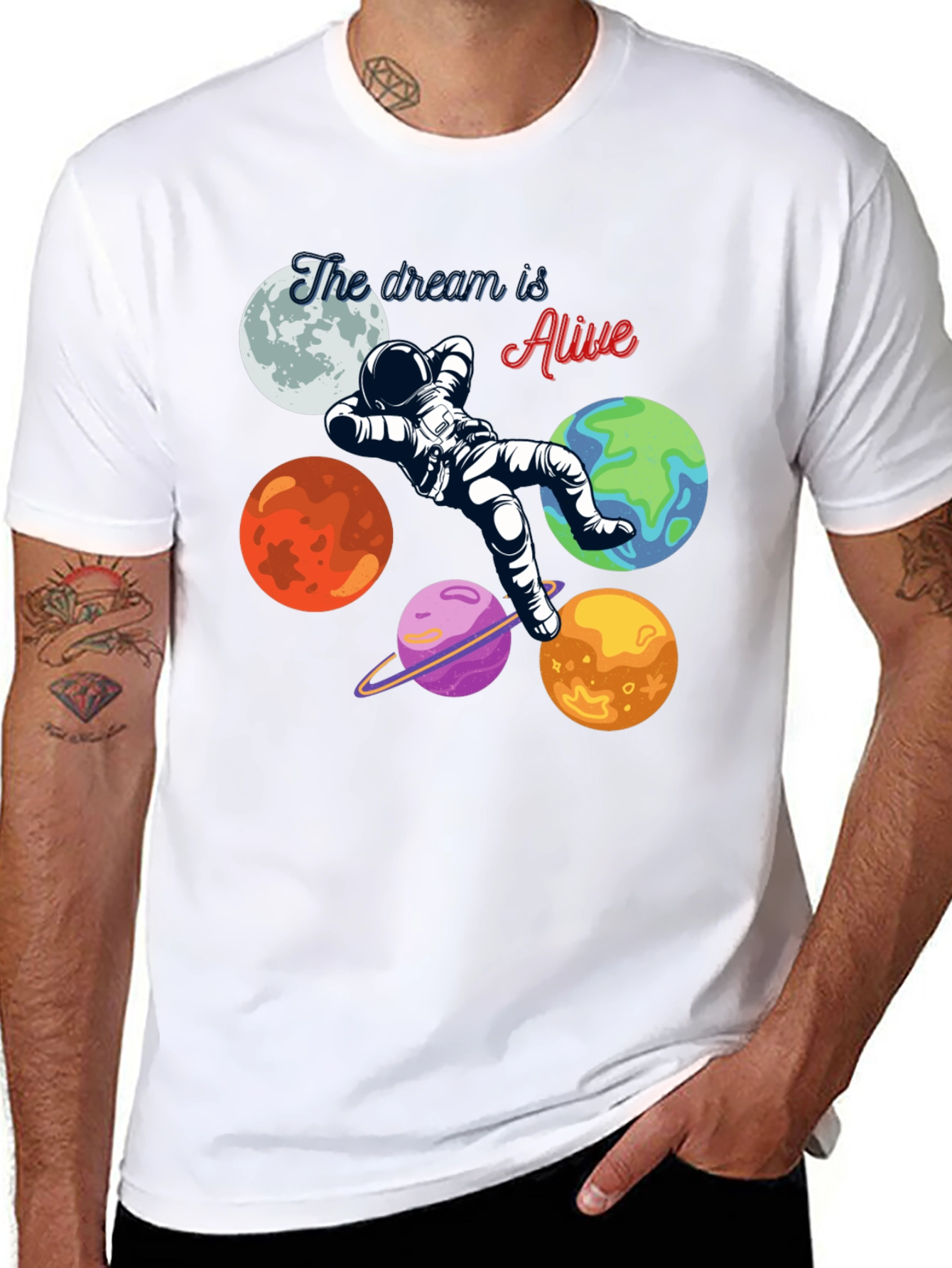 Dream Alive Astronaut Planets Graphic T-Shirt