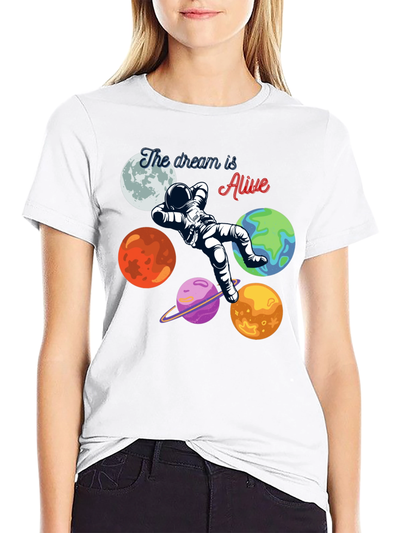 Dream Alive Astronaut Planets Graphic T-Shirt