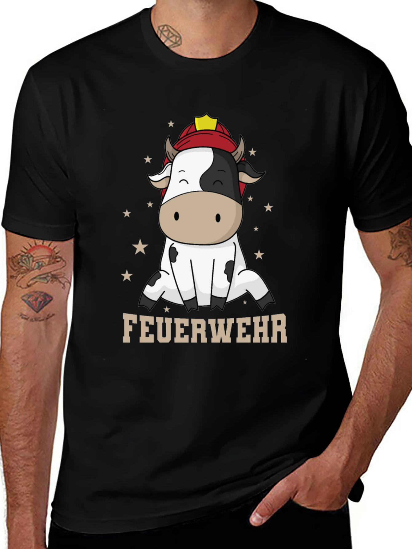 Funny Firefighter Cow Graphic T-Shirt