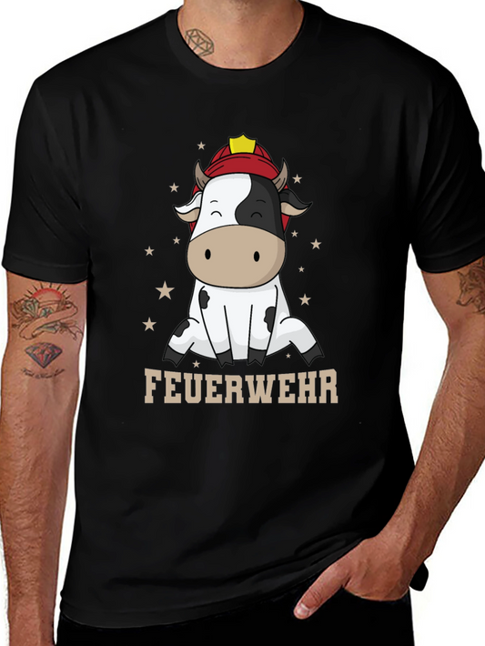Funny Firefighter Cow Graphic T-Shirt