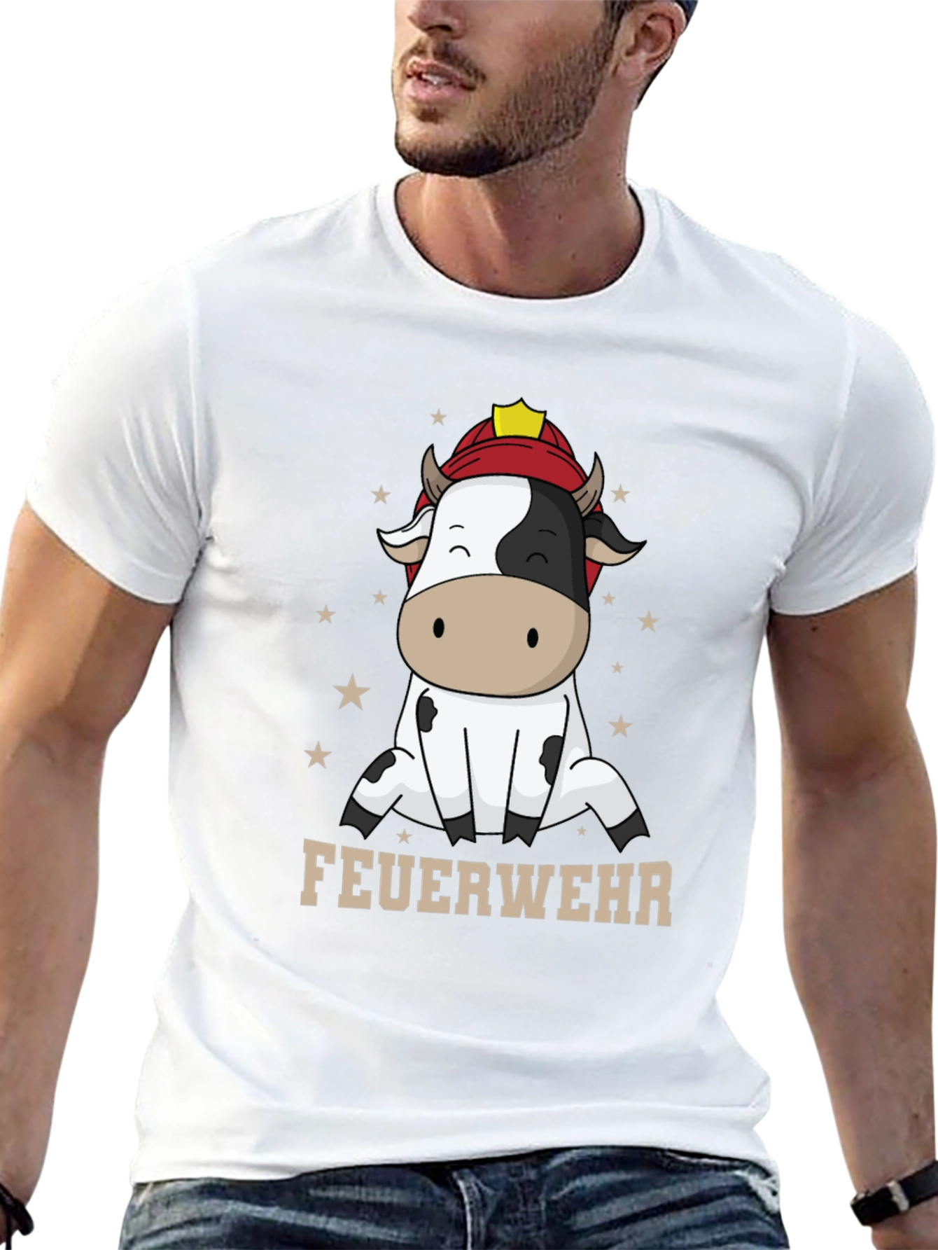 Funny Firefighter Cow Graphic T-Shirt