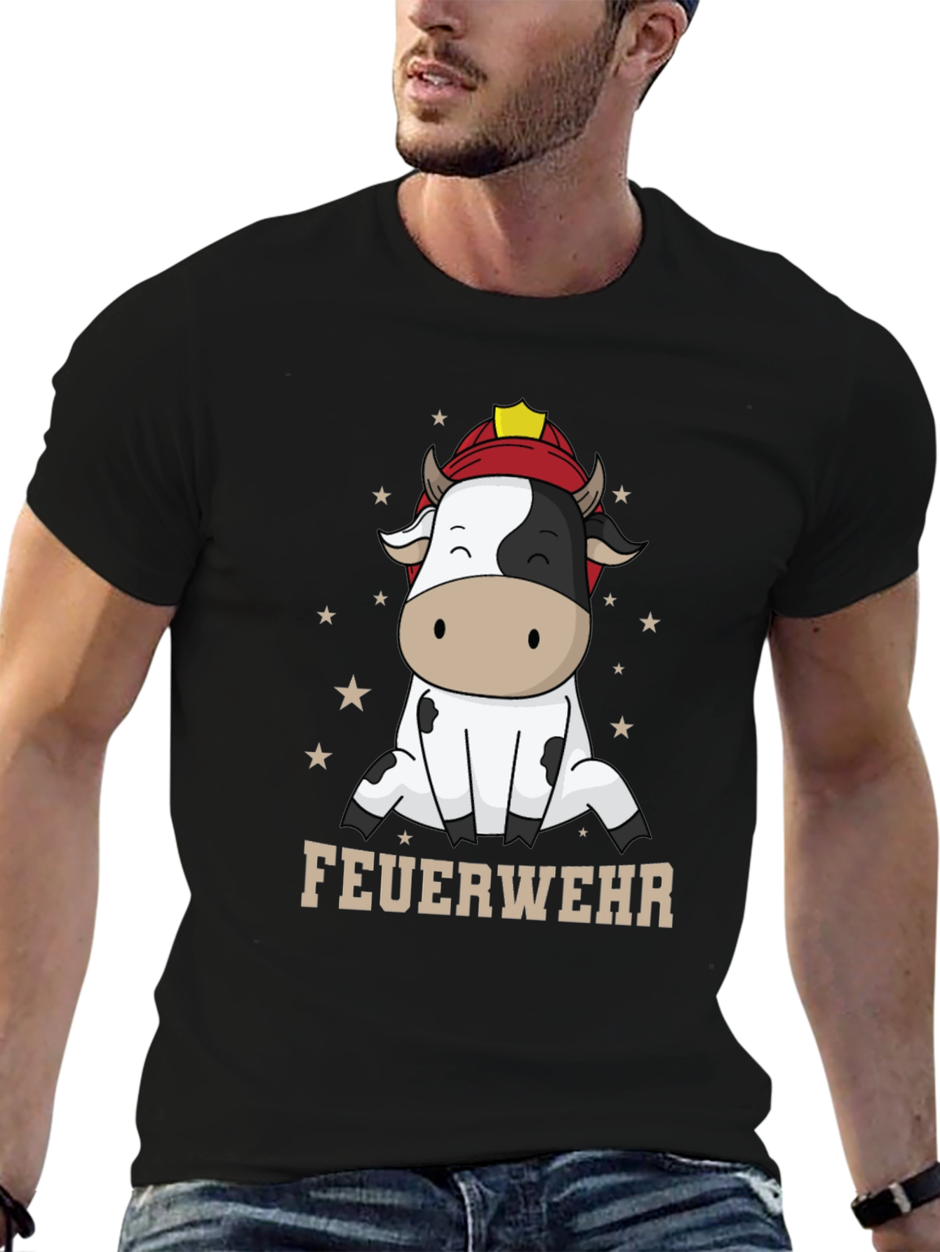 Funny Firefighter Cow Graphic T-Shirt