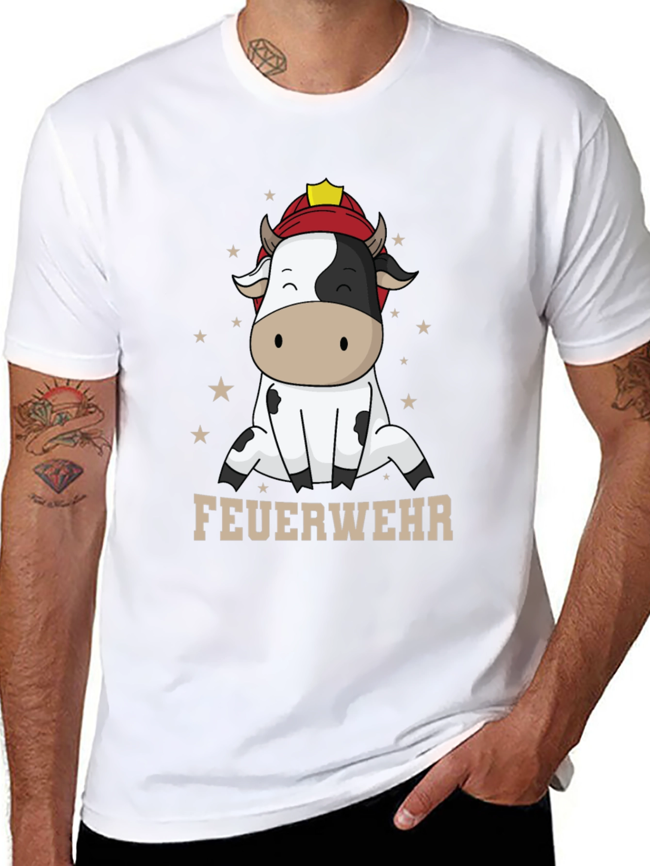 Funny Firefighter Cow Graphic T-Shirt