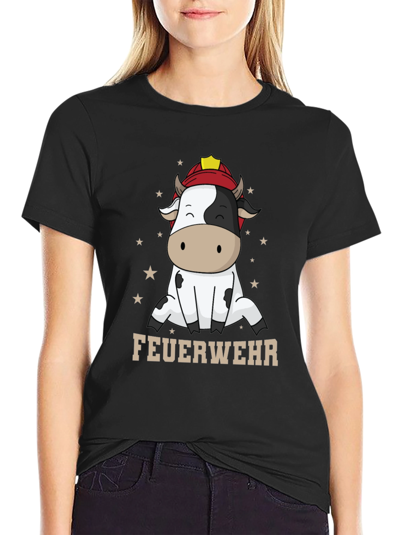 Funny Firefighter Cow Graphic T-Shirt