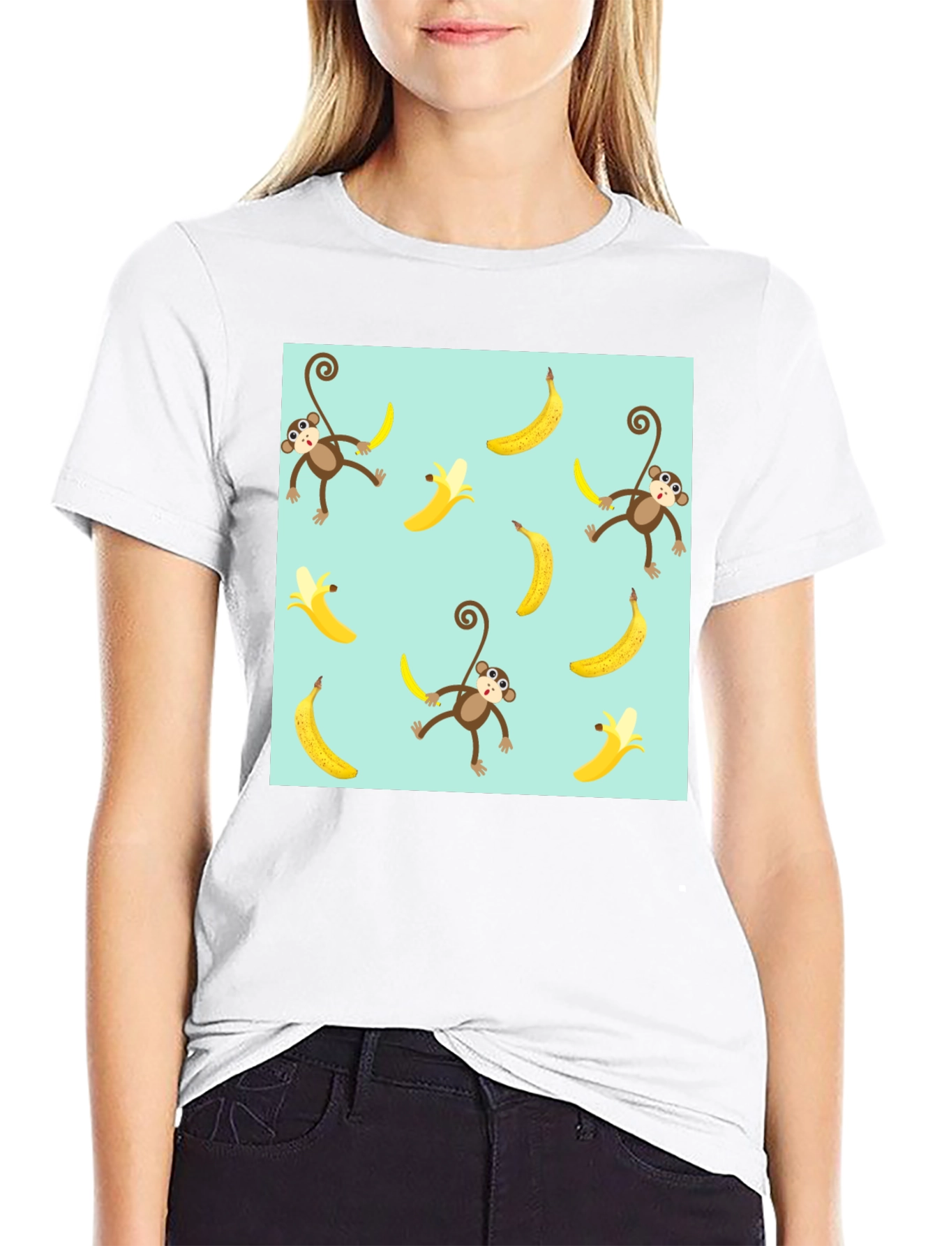 Monkey Banana Pattern Graphic Tee - Mens Black T-Shirt