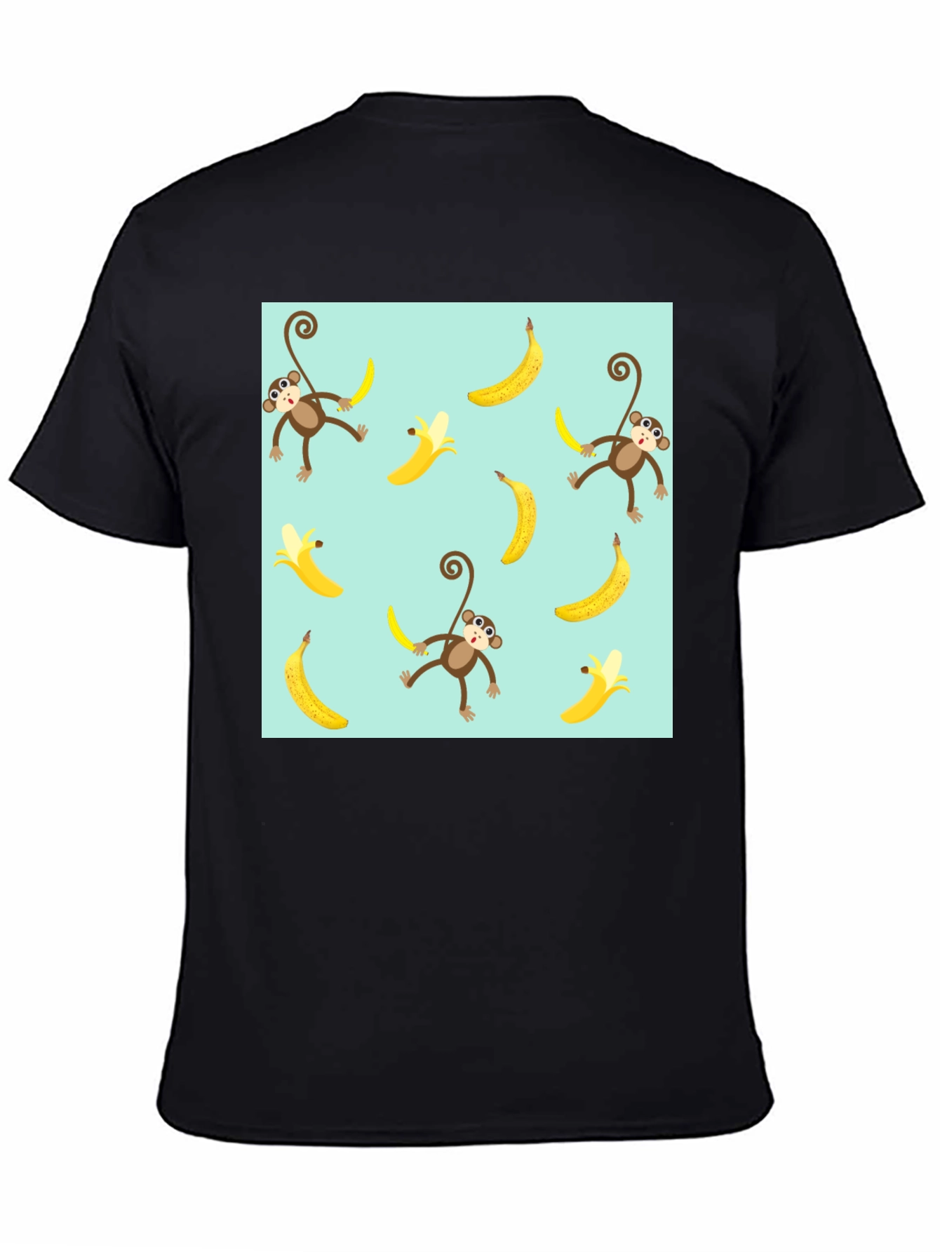 Monkey Banana Pattern Graphic Tee - Mens Black T-Shirt