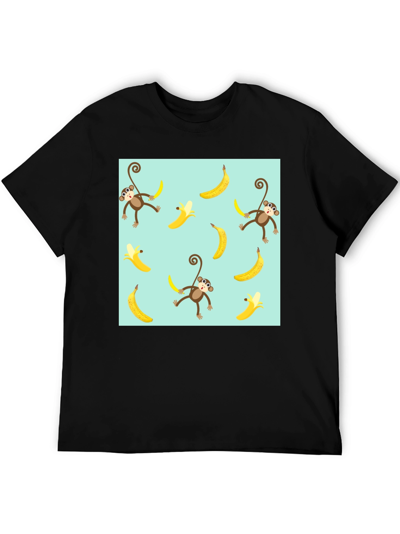 Monkey Banana Pattern Graphic Tee - Mens Black T-Shirt