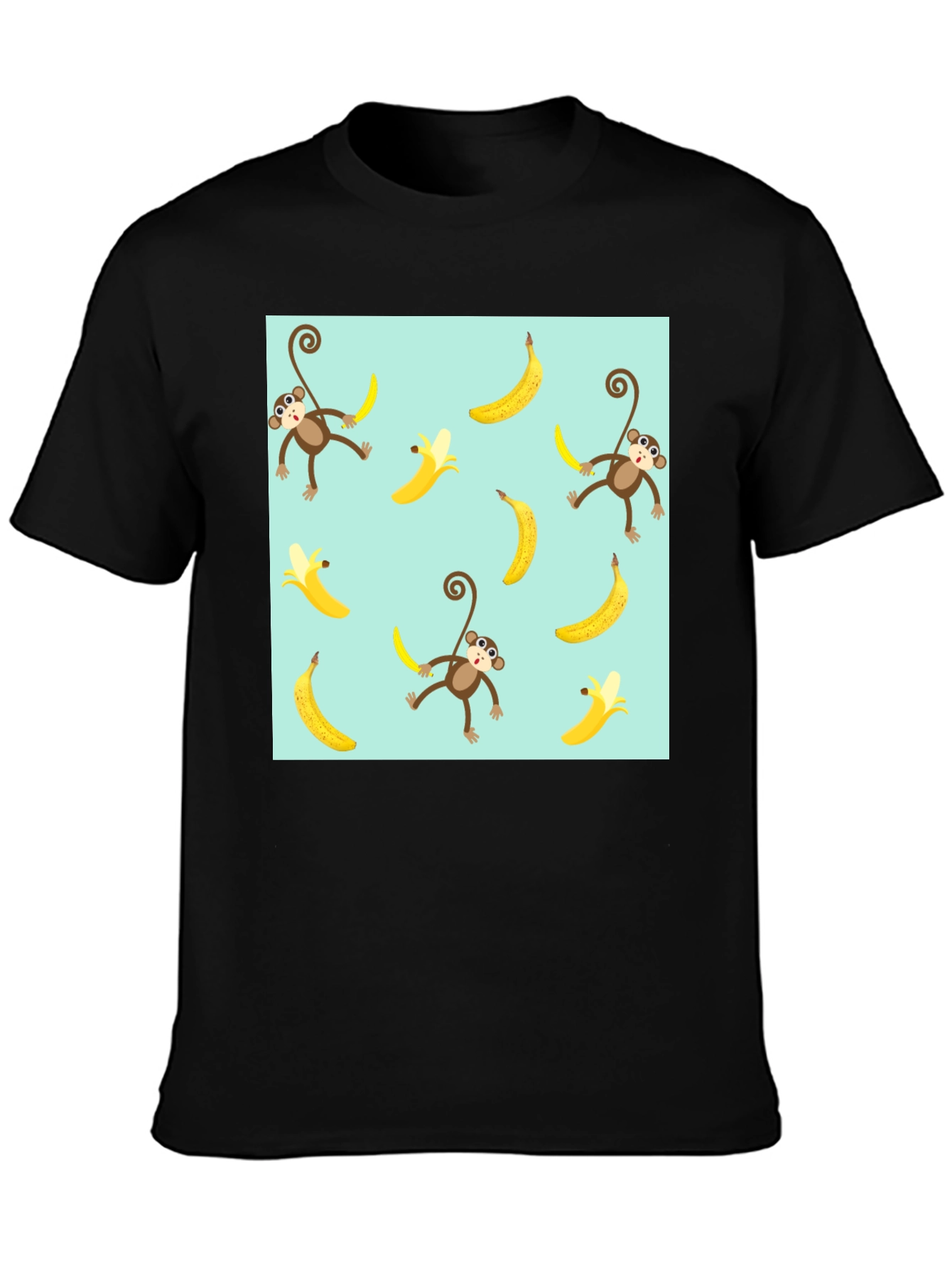 Monkey Banana Pattern Graphic Tee - Mens Black T-Shirt