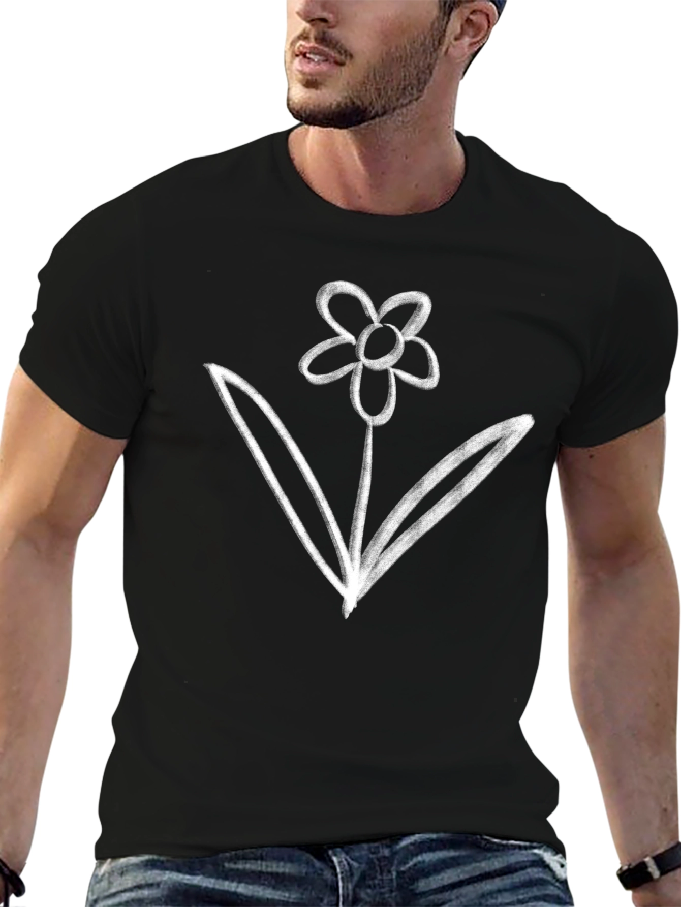 Minimalist Flower Graphic Black T-Shirt