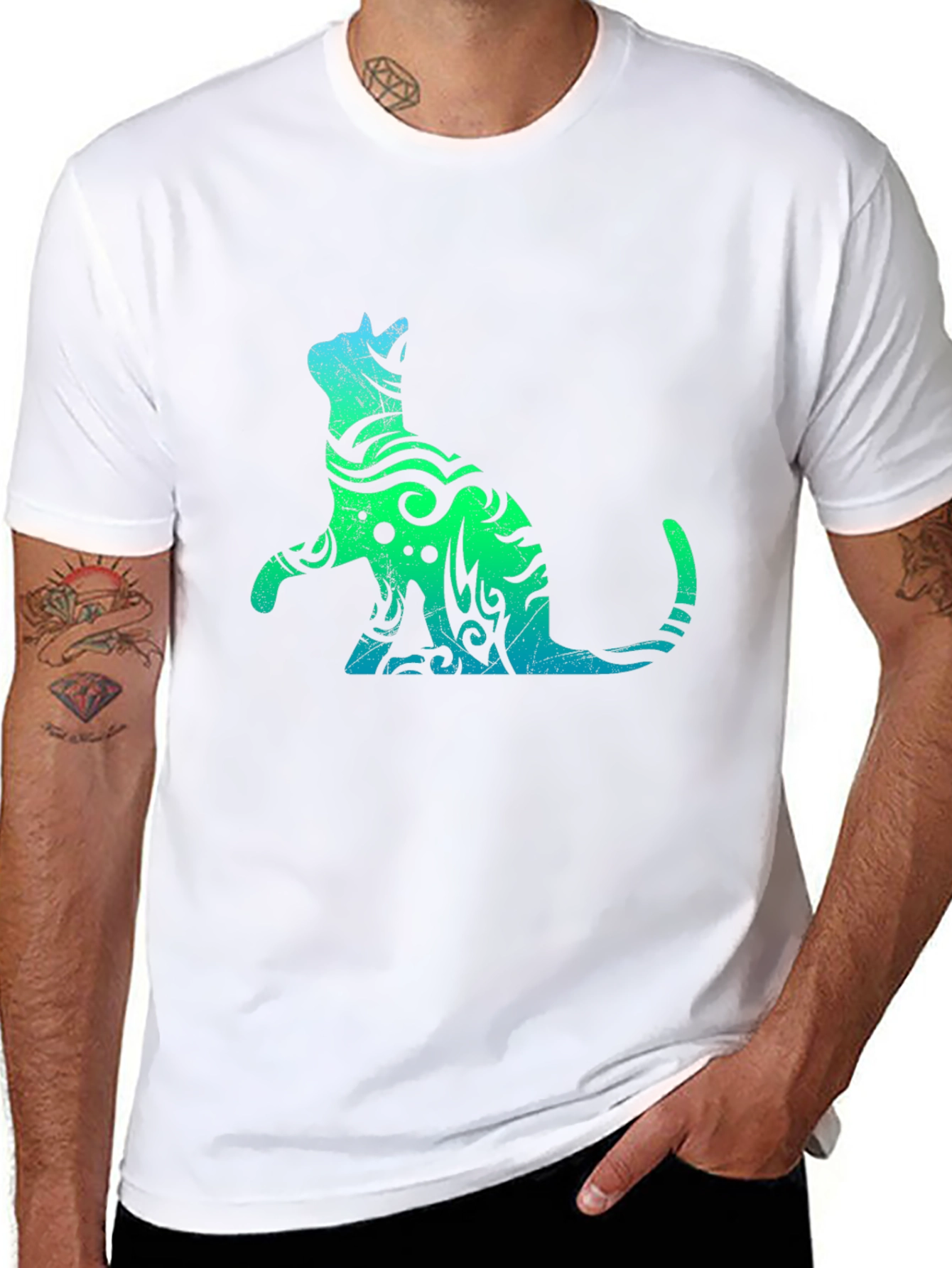 Tribal Cat Graphic Black T-Shirt