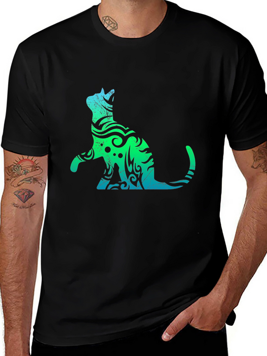 Tribal Cat Graphic Black T-Shirt
