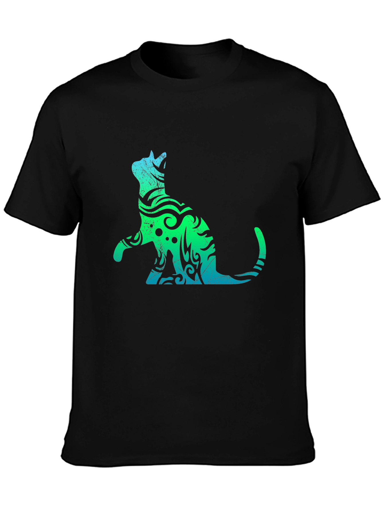 Tribal Cat Graphic Black T-Shirt