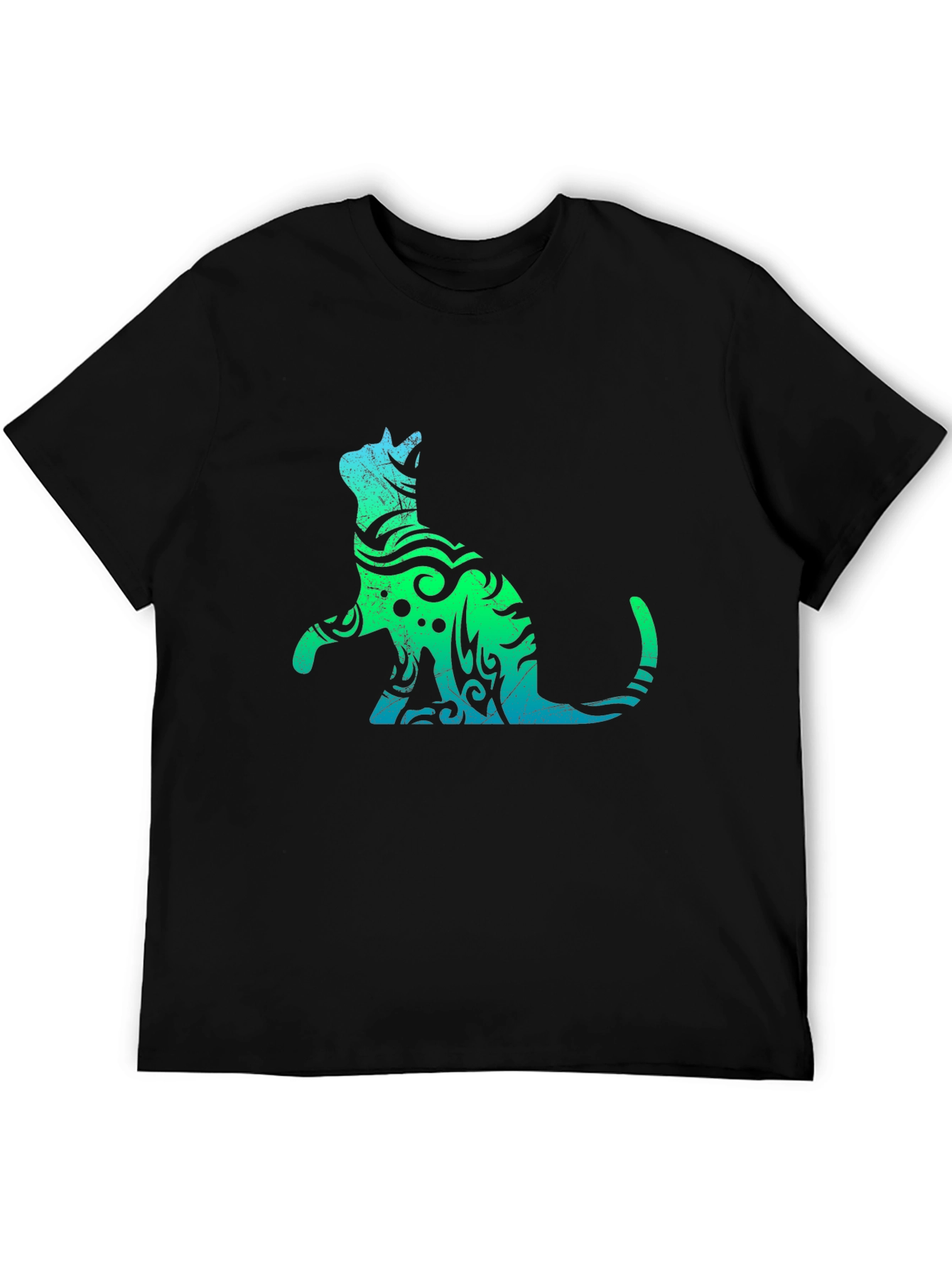 Tribal Cat Graphic Black T-Shirt