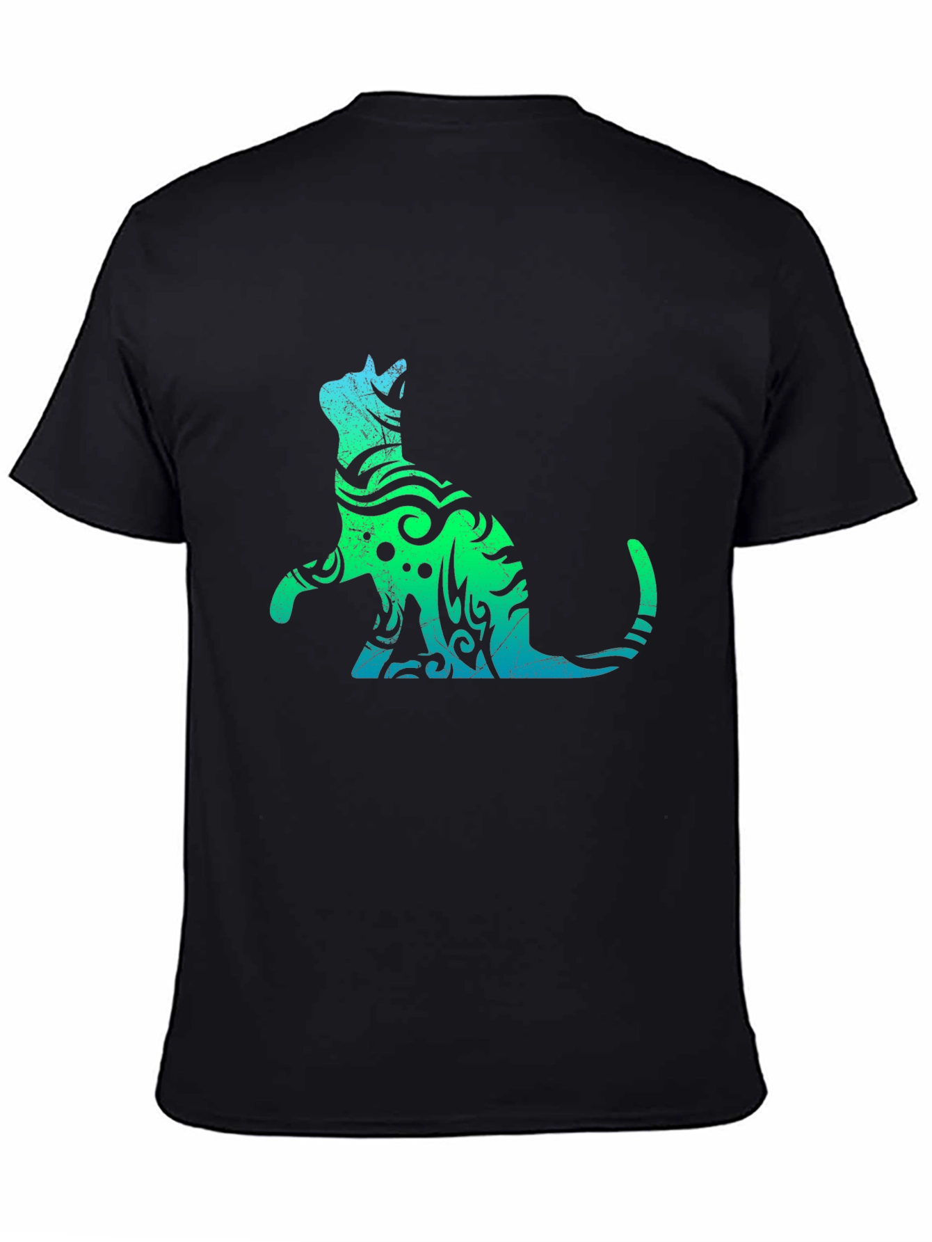 Tribal Cat Graphic Black T-Shirt