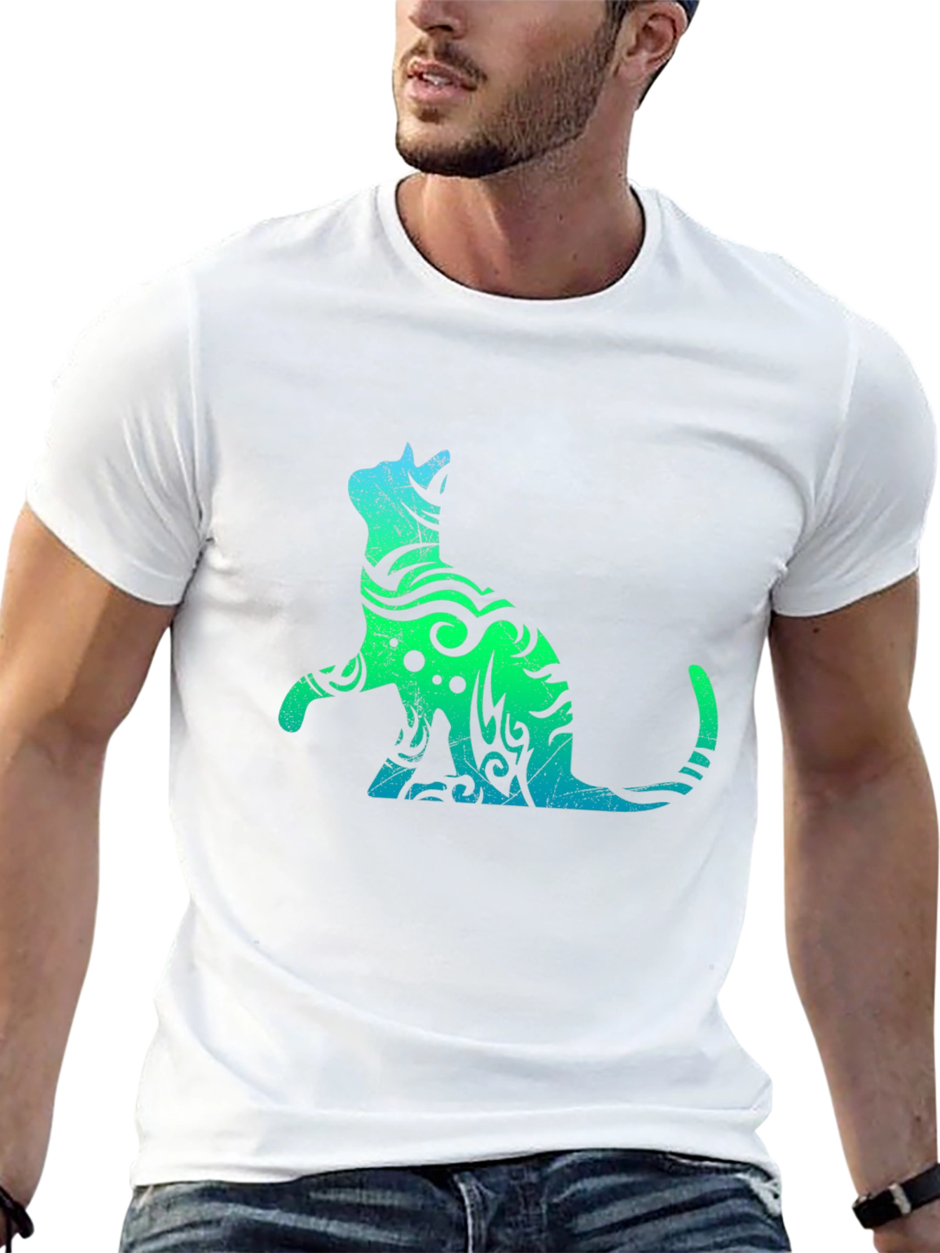 Tribal Cat Graphic Black T-Shirt