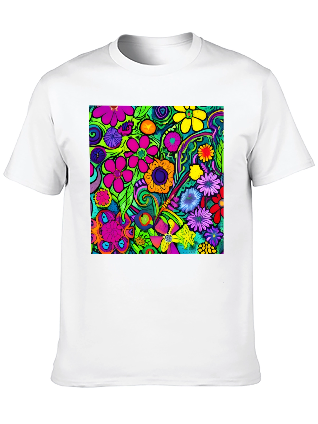 Vibrant Floral Pattern Black T-Shirt