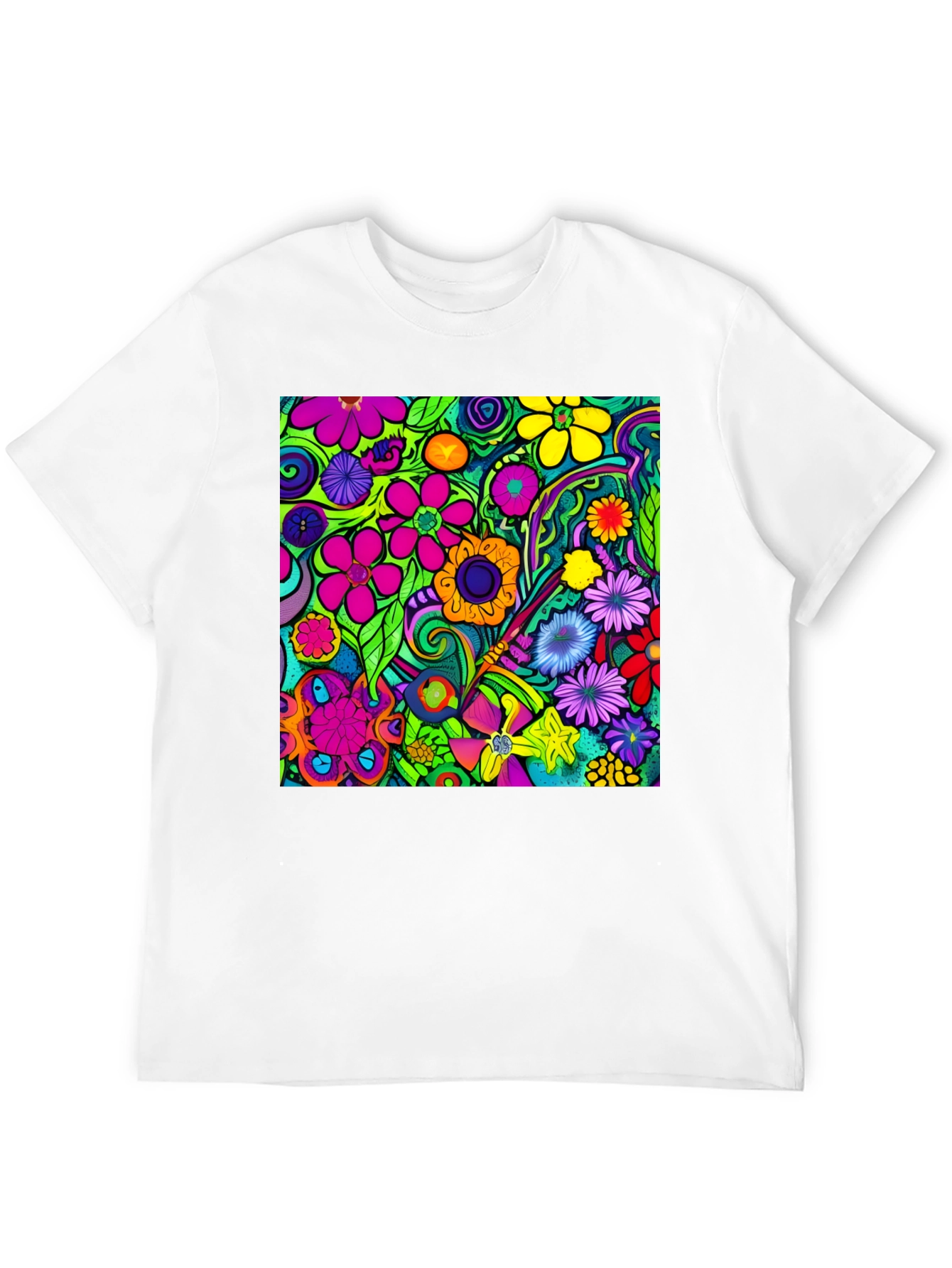 Vibrant Floral Pattern Black T-Shirt