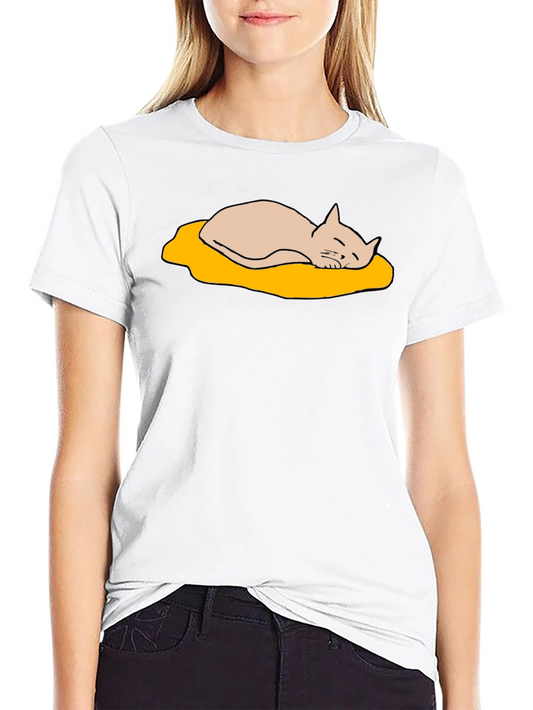 Lazy Cat Nap T-Shirt - Cute Cartoon Design