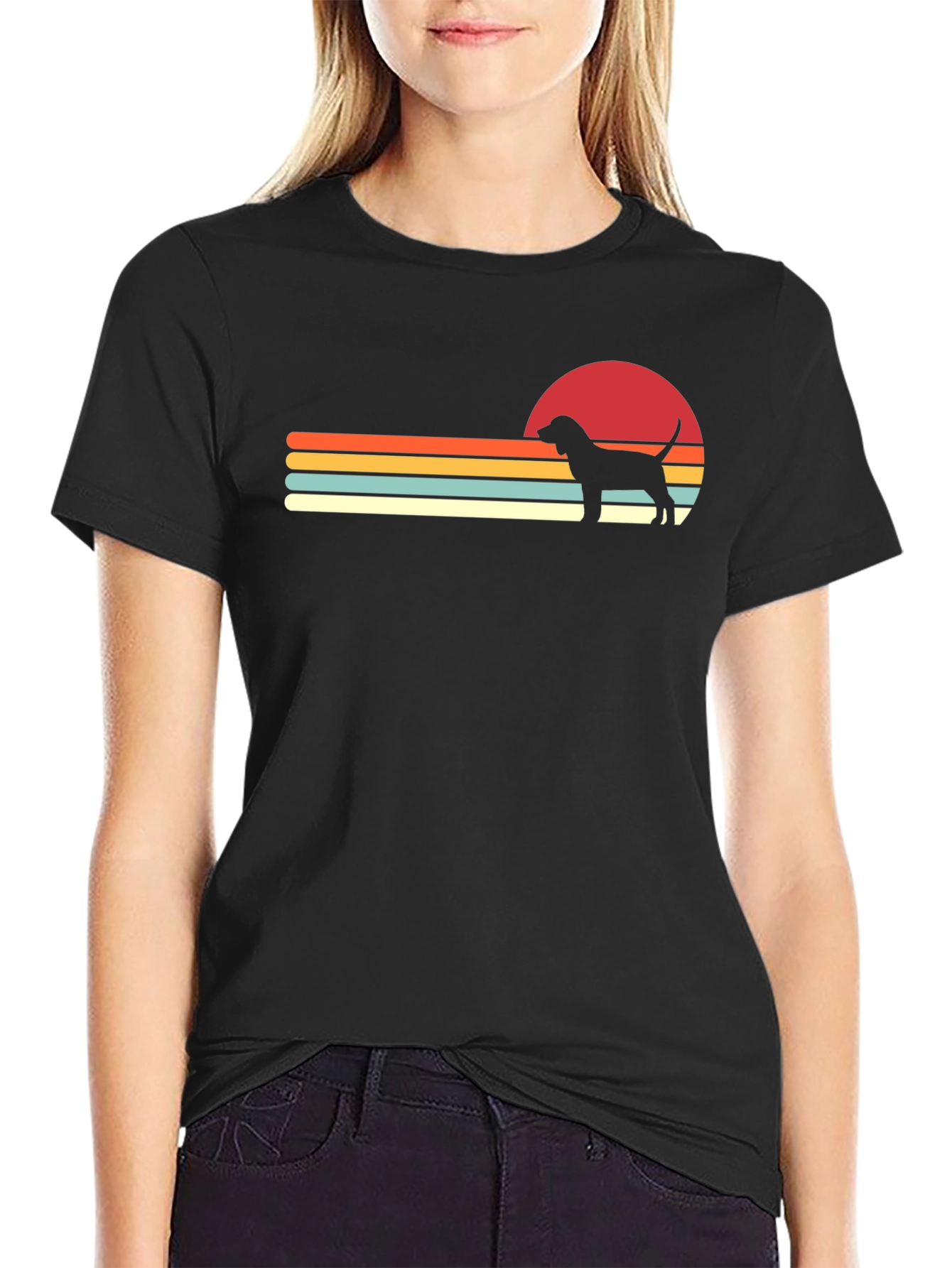 Retro Dog Sunset Graphic Tee - Black