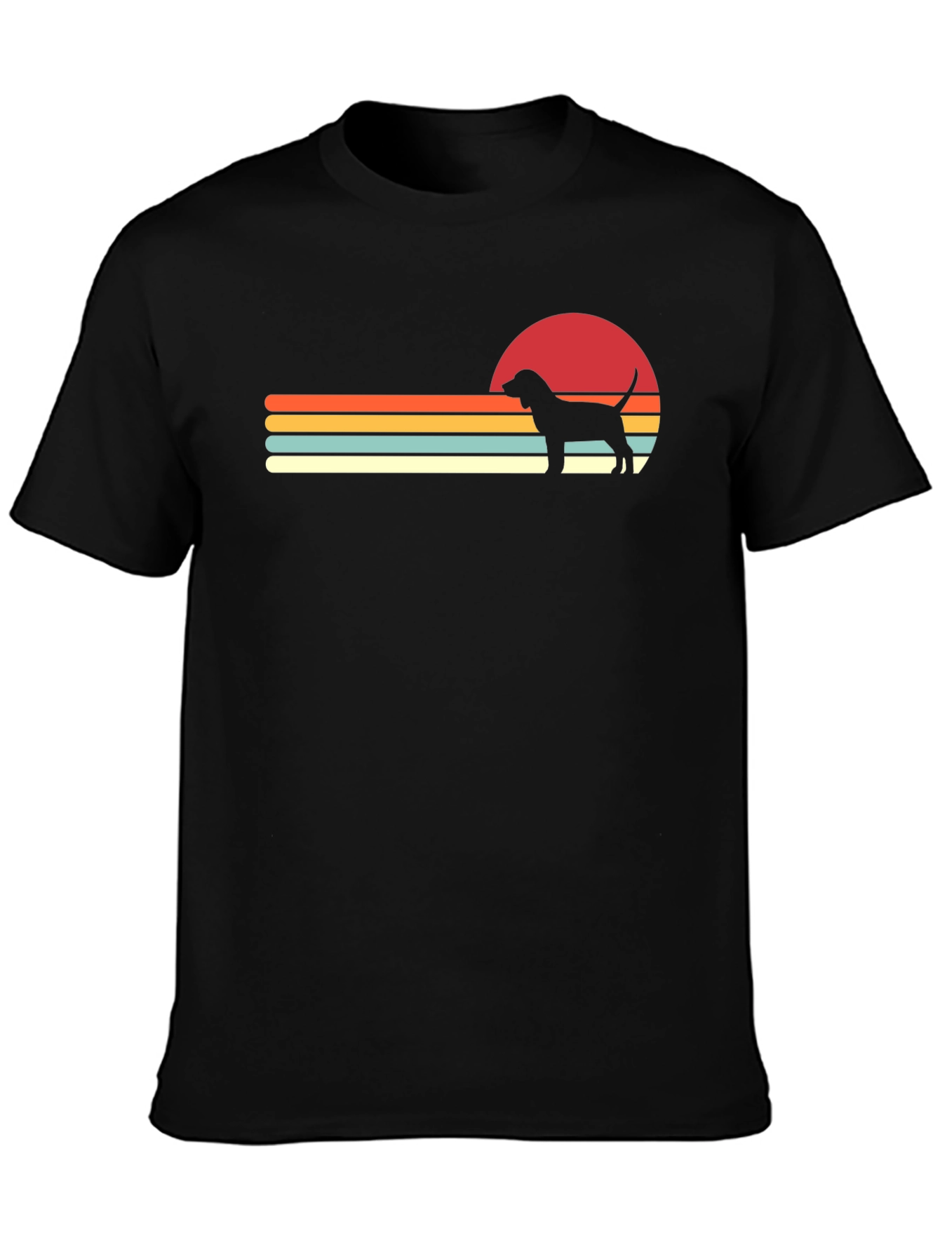 Retro Dog Sunset Graphic Tee - Black