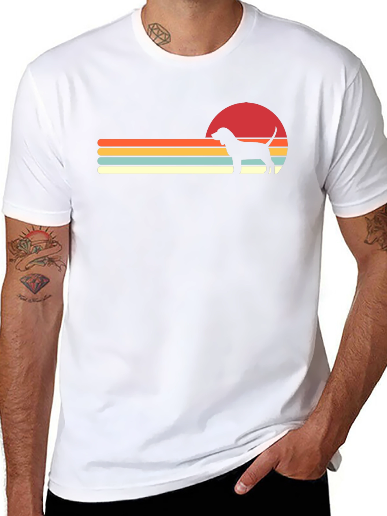 Retro Dog Sunset Graphic Tee - Black